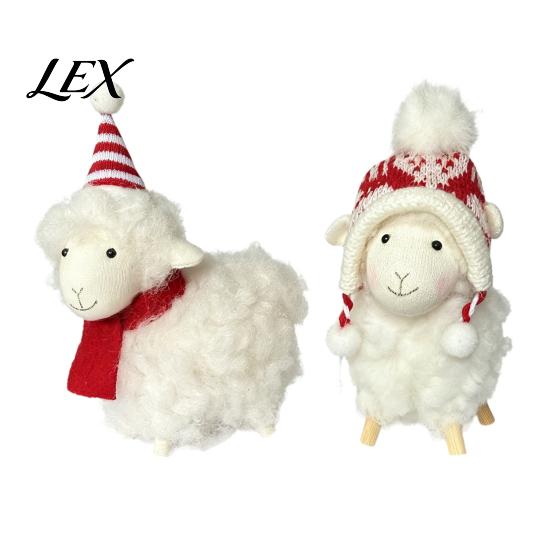 Plush Lamb Decorations White Sheep Christmas Ornament, Cute Knit Hat Tabletop Decoration, Soft Artisan Crafts Fabric Hanging Pendant for Tree, Holiday