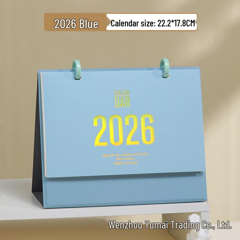 2026 Morandi Leather Desk Calendar: Simple Double Ring Design, Lunar Year Theme, Customizable with Logo.