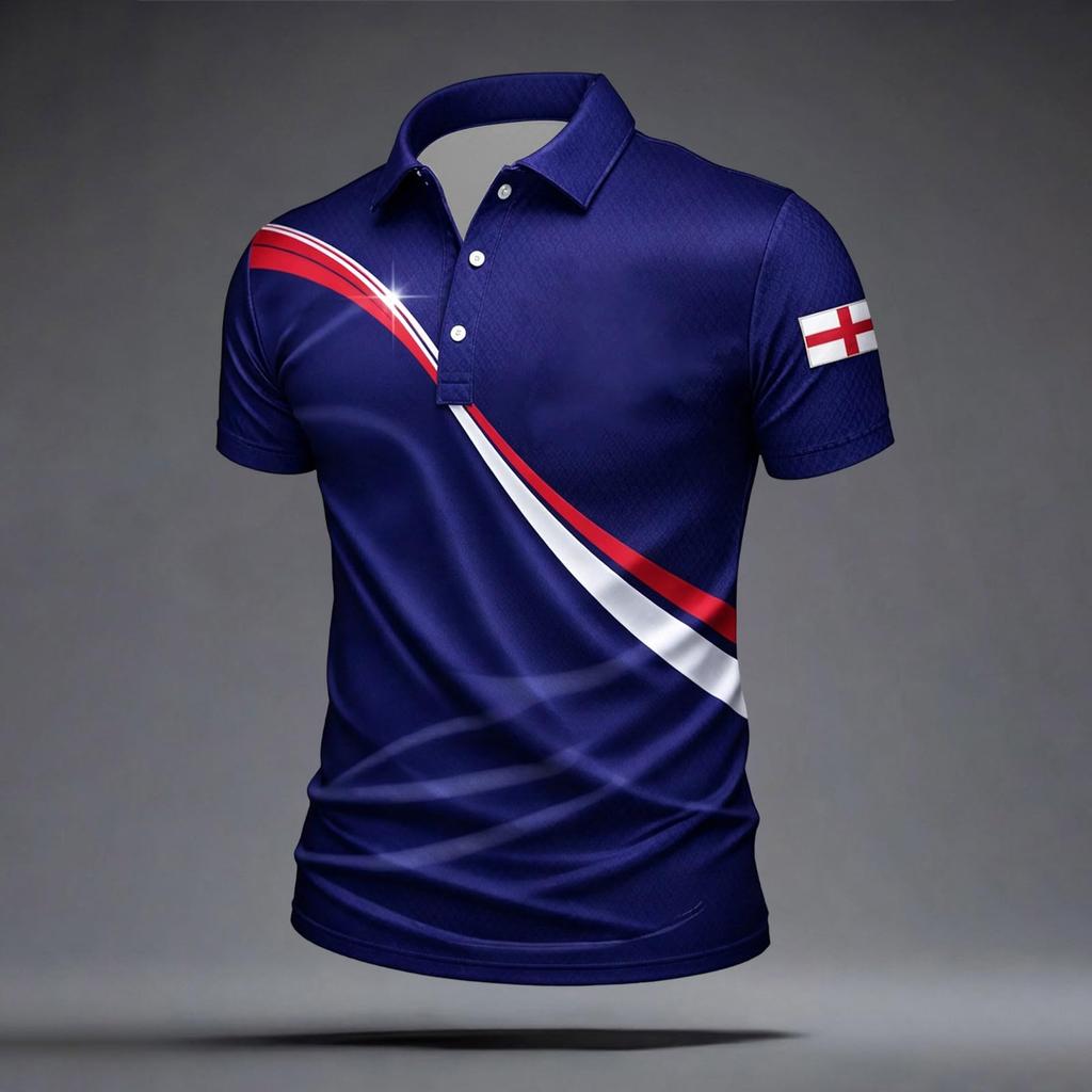 Men's Classic Polo Shirt Football Jersey England Style Short Sleeve Button Collar Lightweight Breathable Fabric Sportswear