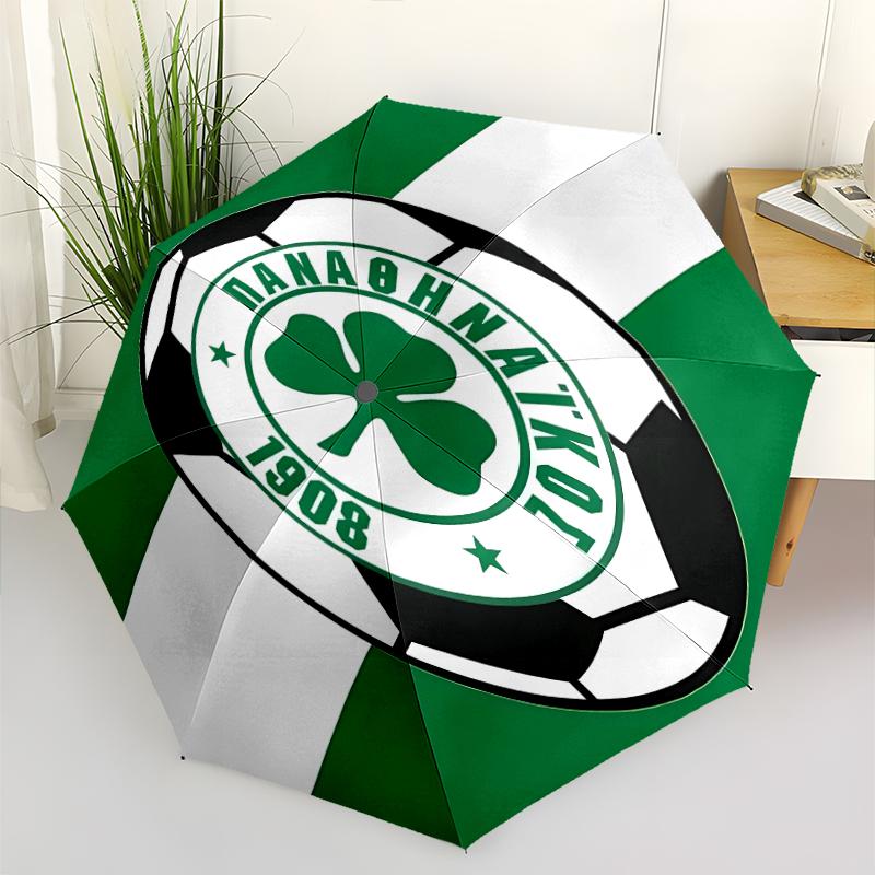 Panathinaikos FC Print Automatic Umbrella, 8 Rib Iron Frame, Plastic Handle, Suitable for Outdoor Travel &Daily , Ideal Gift
