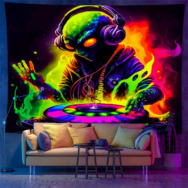 Dromerige Buitenaardse Brokaat UV Reactieve Wandhanger DJ en Paddenstoel UFO Patroon Parapsychologische Kamer Decoratie Huisdecoratie