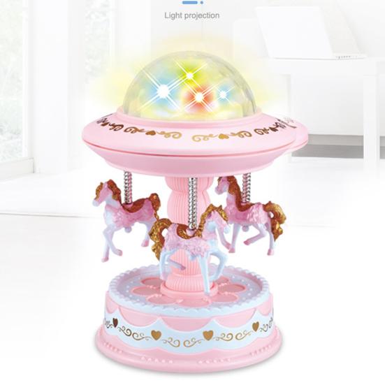 Music Box Cartoon Style Go-Around Lightweight Projection Music Box Carousel Luminous Gift for Children