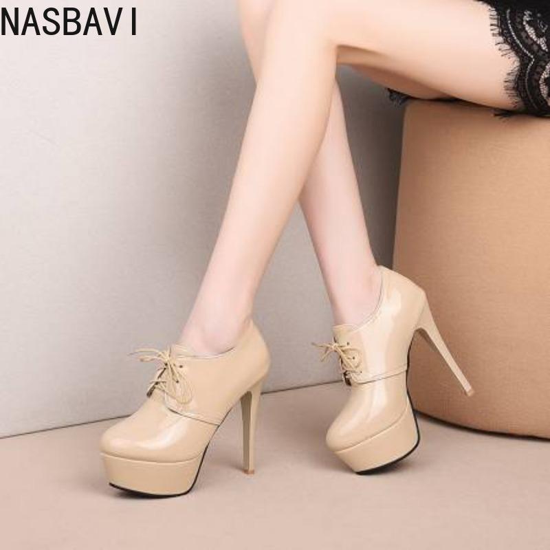 

Nasbavi Women S Boots Autumn Fashion Round Head Lace-Up High Heel Ankle Boots Women S Shoes Plus Size 45 Heel Height 13Cm Black 45