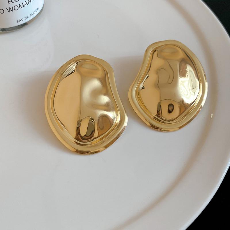 Metal oval necklace stud earrings set exaggerated versatile collarbone chain design sense niche jewelry women