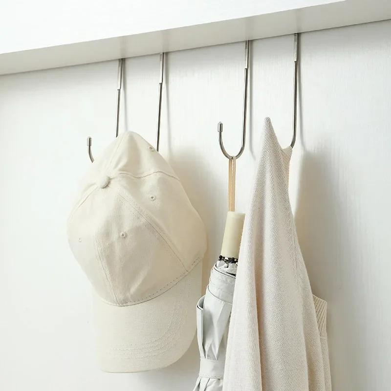 Stainless Steel Double-S Shaped Door Back Hook Non-Punch Closet Cabinet Door Sundries Universal Hook Kitchen Bathroom Organizer