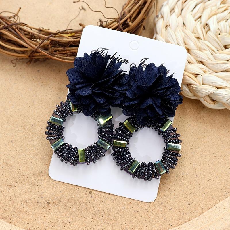 Vintage crystal flower big circle stud earrings long temperament personalized vacation earrings bohemian earrings women