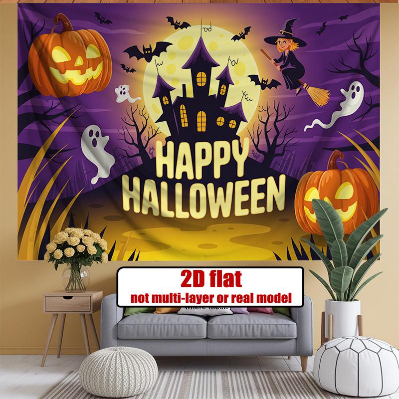 Party Backdrop Halloween Castle Flat Banners Spooky Scene Pumpkin Ghost Celebrations Photo Background Decor Front Door Decor
