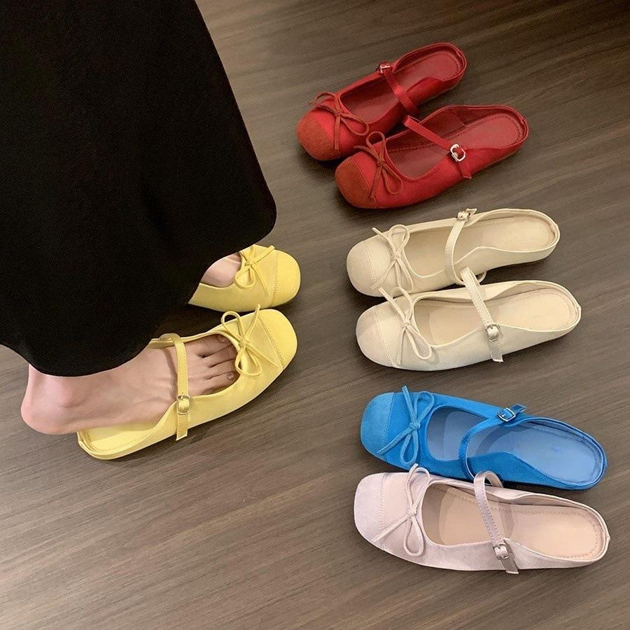 Gentle little red ballet style bag head half slippers women's 2025 spring and summer new bow retro Mary Jane shoes
