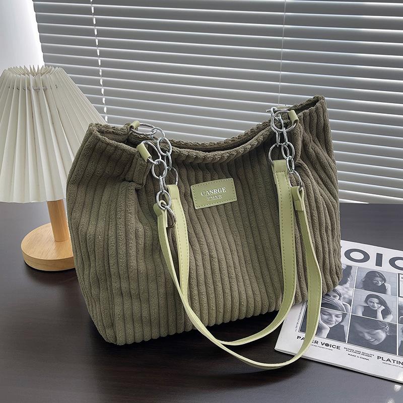 Stylish Soft Corduroy Tote Bag for Women Large Plush Shoulder Bag with Zip Large Capacity Women's Handbag