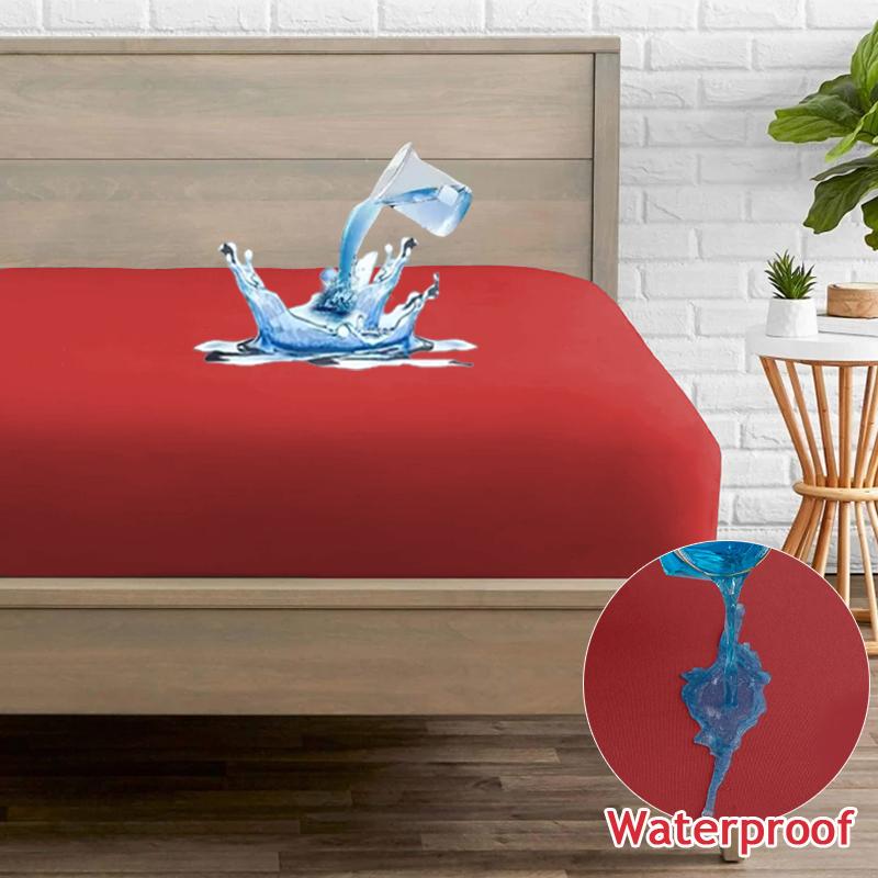 Solid Color Waterproof Bedsheet, Soft and Comfortable Bedding Mattress Protective Cover Suitable for Bedrooms, Guest Rooms, Fitted Sheet No Pillowcase