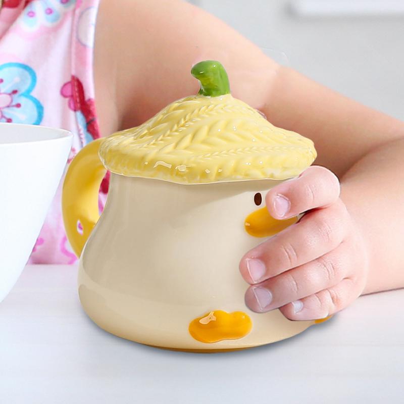 Cute Duck Coffee Mug Novelty Funny Tea Cup With Hat Lid 400ml Cartoon Ceramic Drinkware Tableware With Handle For Kids And Adult