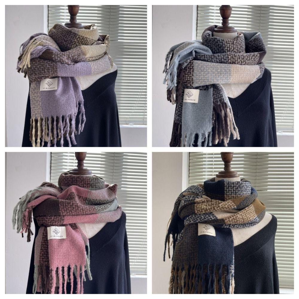 Lightweight Plaid Knitted Scarf Korean Style Winter Cashmere Shawl Fashion   Women/Men