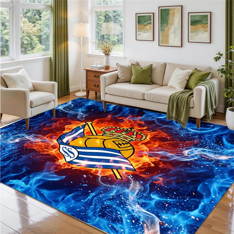 Real Sociedad FC Design Crystal Velvet Rug Soft Decorative Mat for Bedroom Entrance