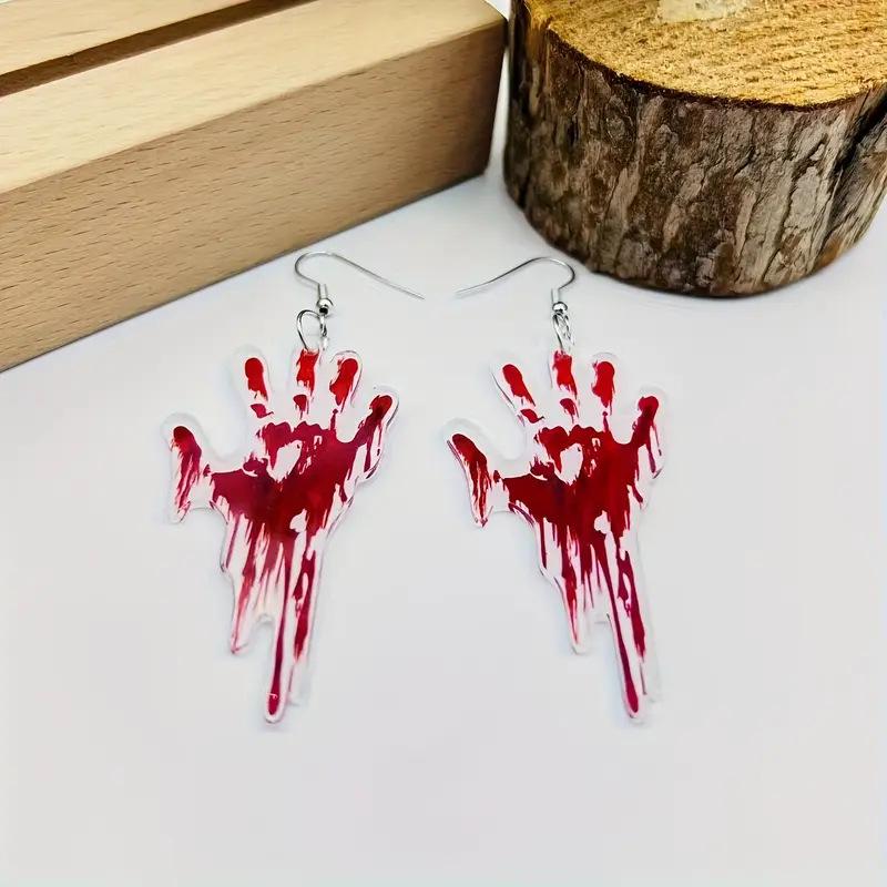 Cross-border new bloody palm earrings creative Halloween horror flat acrylic European and American bloody palm earrings