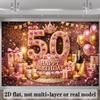 2D Elegant 50th Birthday Backdrop with Champagne, Roses and Gifts Photo Booth Banner