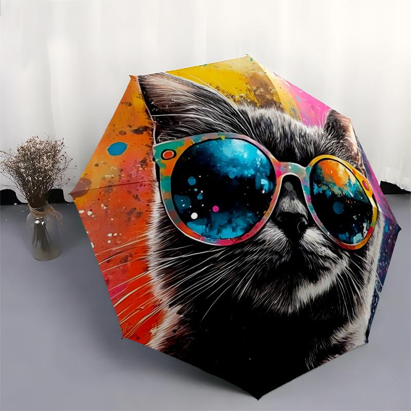 1pc Automatic Folding Umbrella with Colorful Cat Design, 8-Bone Iron Frame Outdoor Umbrella for Festivals, Travelers, Daily Use, and Gifts.K003