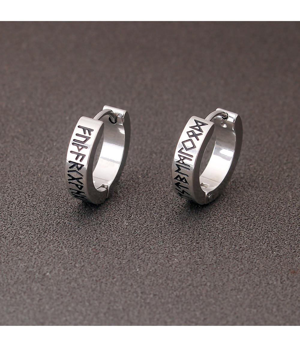 

Unisex Stainless Steel Norwegian Viking Rune Huggie Hoop Earrings 12mm Religious Zircon Gift for Men And Women