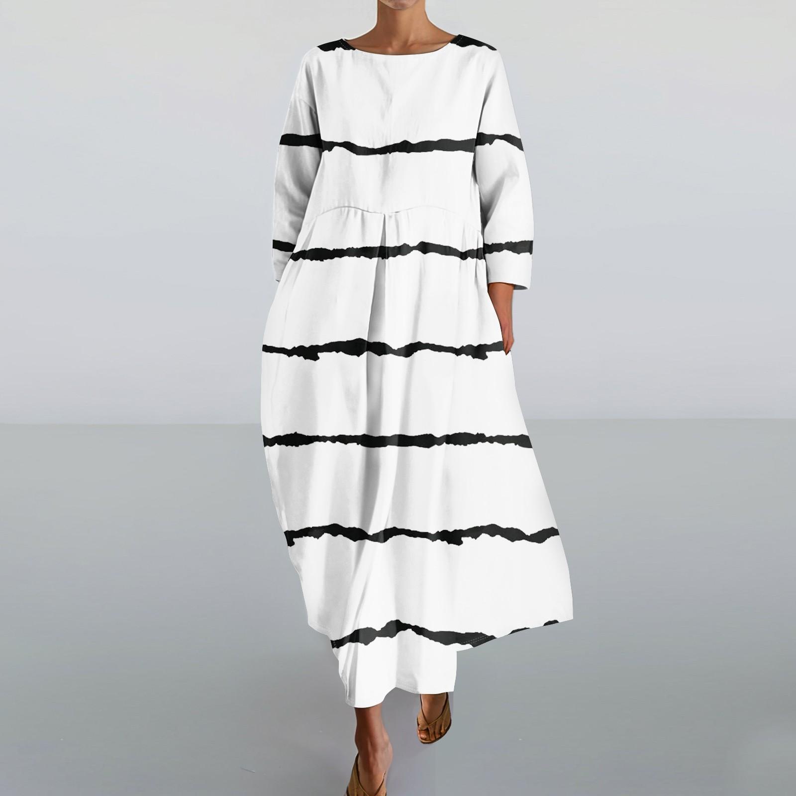 

Жіноча модна сукня з круглим вирізом і три чверті з вільним подолом і кишенями з принтом XL білий