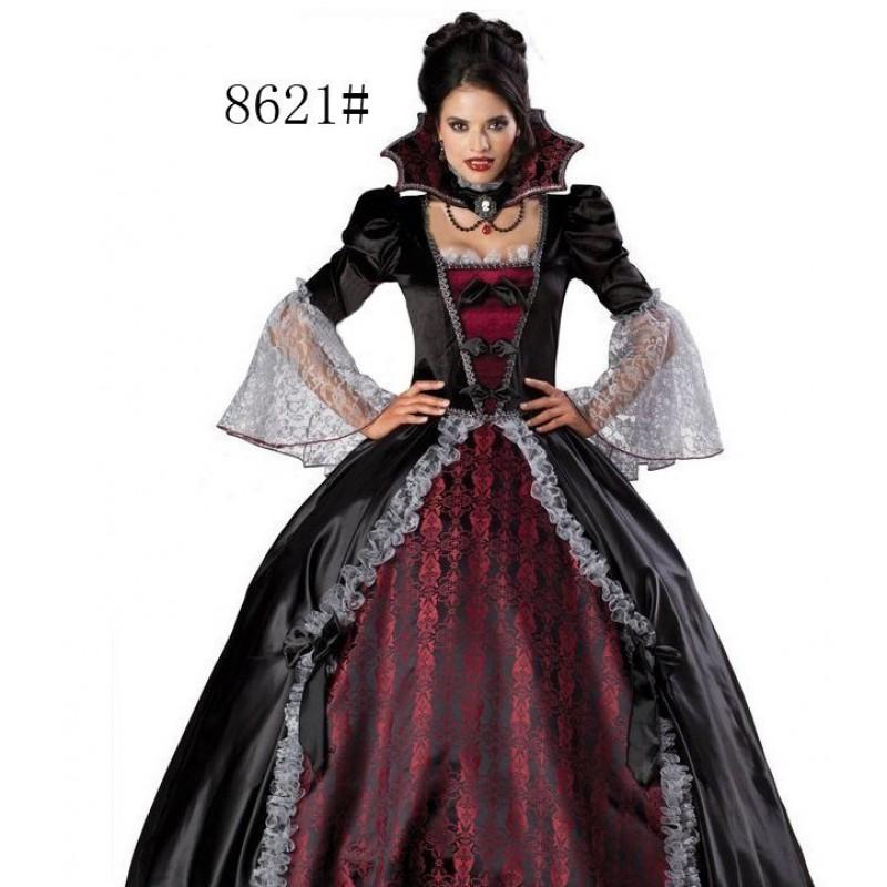 Womens Gothic Vampire Witch Costume Dress With Detachable Bustle Skirt Halloween Party Cosplay
