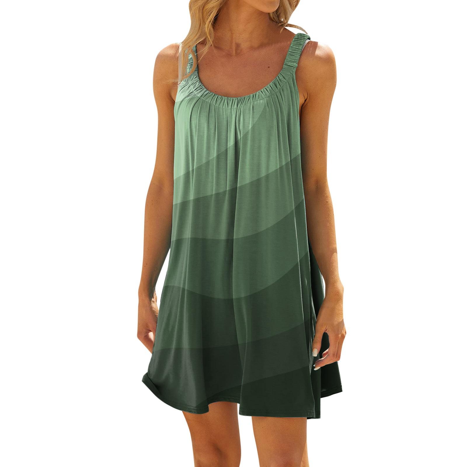 Женское модное летнее пляжное повседневное милое платье на бретельках без рукавов — фото 7