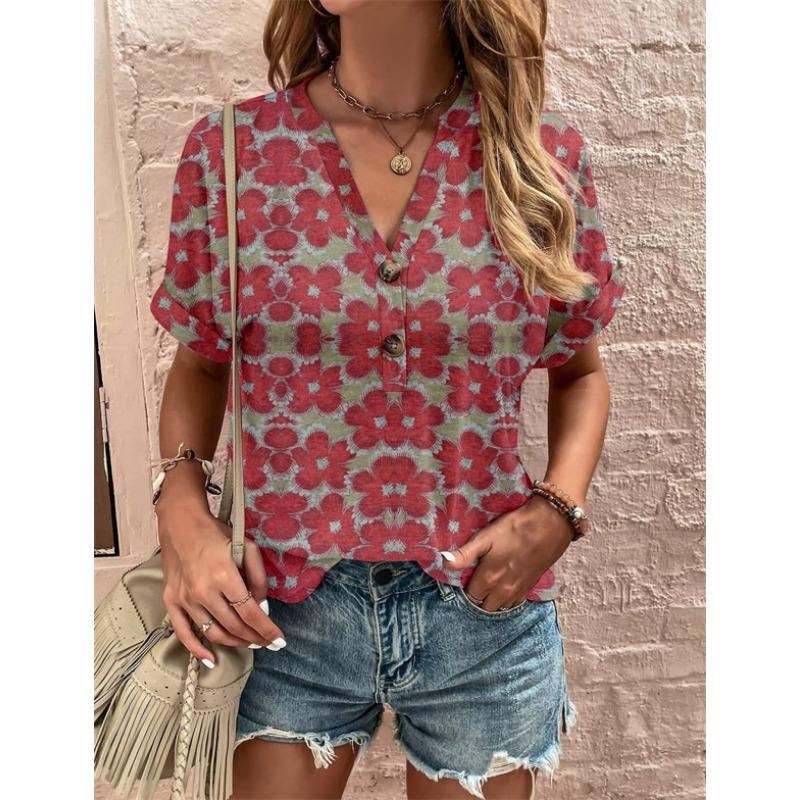 

Летняя женская футболка больших размеров с принтом и витой пуговицей, модная футболка с коротким рукавом 3XL