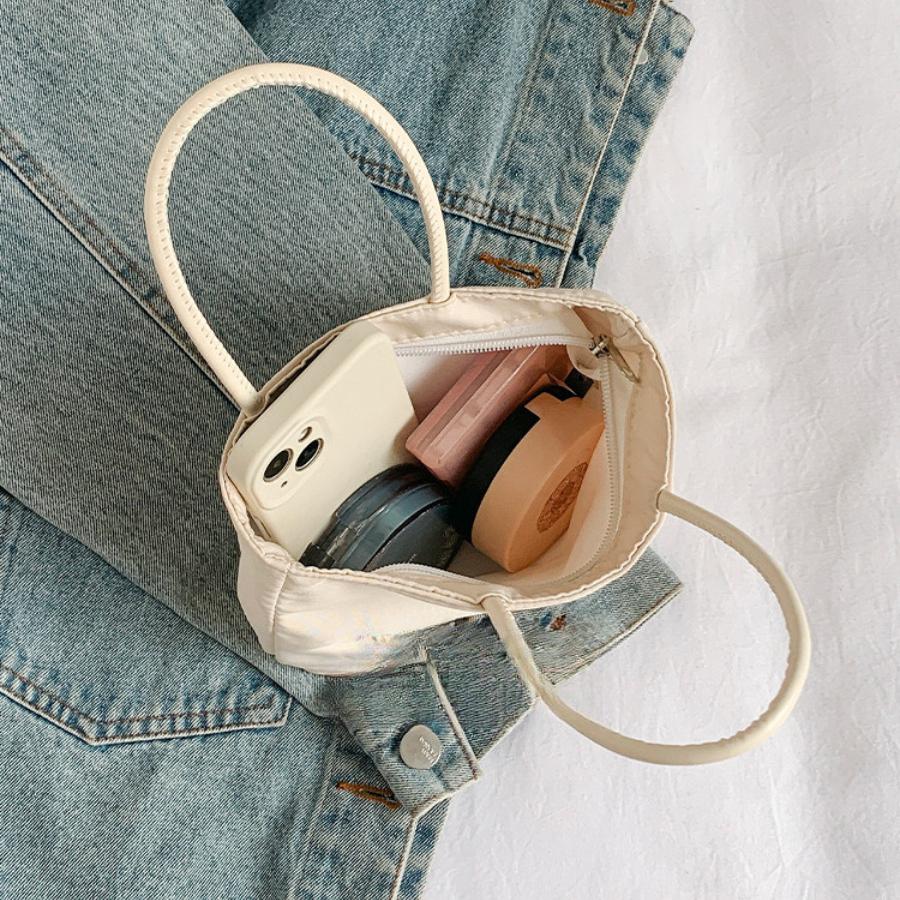Plain Color Nylon Bucket Bag for Women, Minimalist Single Shoulder Handbag, Lightweight Casual Tote, Simple Daily Crossbody Purse