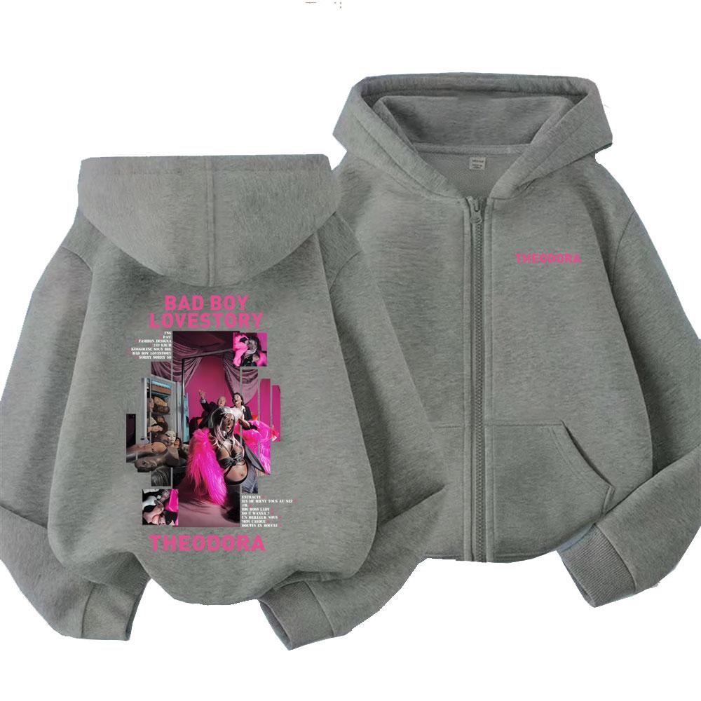 Rapper Theodora Mega Bbl Bad Boy Lovestory Zipper Hoodie Men Women Fashion Hip Hop Zip Up Sweatshirt Men's Vintage Zip Up Jacket