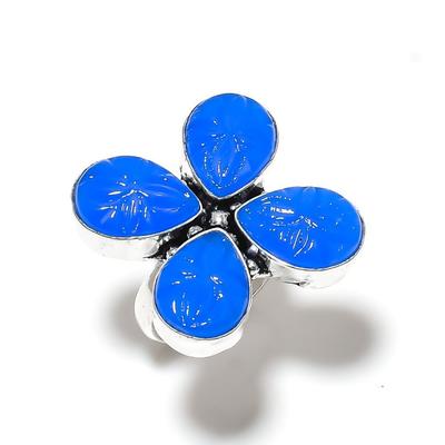 Pierre Gemme Calcédoine Bleue Naturelle Argent Sterling 925 Bague Cadeau Taille 10 E5o87