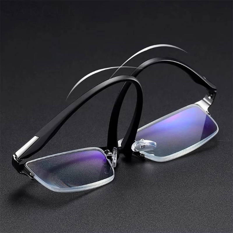 Vintage Herren Brille Ultraleicht Metall Halbrahmen Computerbrille für Herren & Damen Lässiger Business Stil mit Flachen Spiegelgläsern