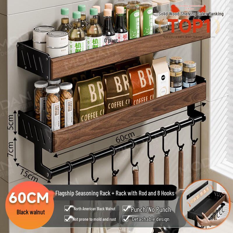 Bamboo Countertop Kitchen Storage Rack with Hooks