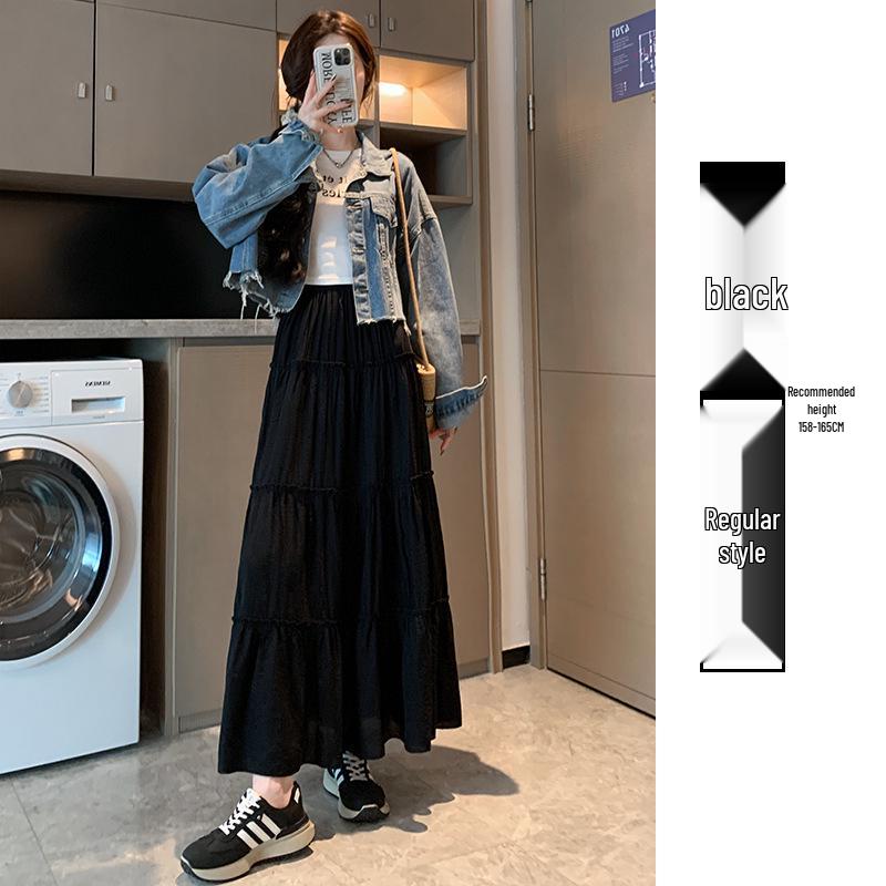 White A-line High Waist Pleated Long Skirt for Women - Spring/Summer 2026 Slimming Petite Layered Umbrella Design