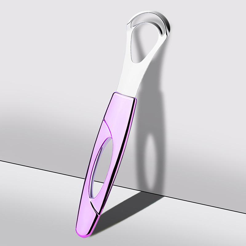 

Трехцветный скребок для языка из нержавеющей стали, очиститель, средство для свежего дыхания, очистка языка с налетом, скребок-зубная щетка, инструмент для ухода за полостью рта фиолетовый