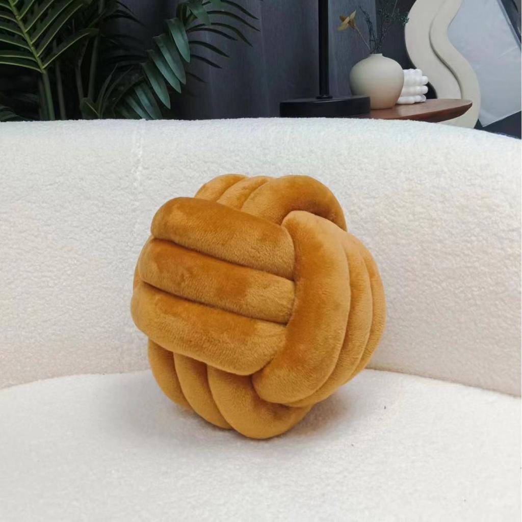 Nordic Hand-Woven Velvet Knot Pillow - Three-Strand Rope Ball Design