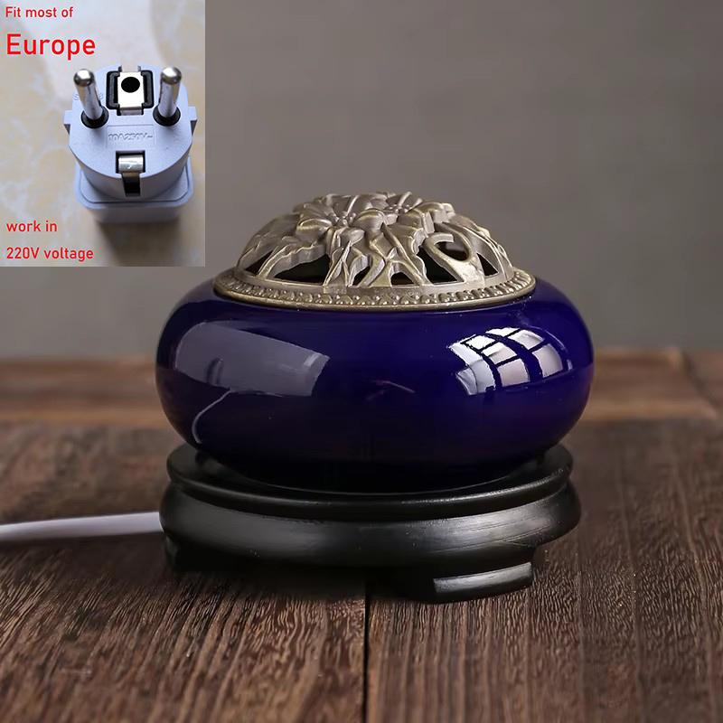 Blue Electronic Incense Burner Timing Temperature Regulation OUD Ceramic Censer 220V Essential Oil Lamp Home Fragrance Stove
