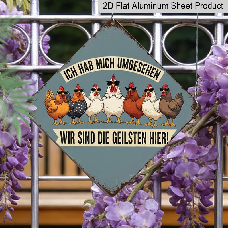 

2D Flat - 1pc Vintage Cool Chicken Group Aluminum Sign, Funny German Slogan Wall Art, Rustic Aluminum Plaque, Suitable for Garage, Bar, Cafe, Patio 20*20cm
