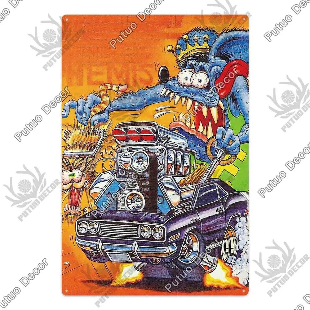 Putuo Decor Rat Fink Modified Car Culture Vintage Metal Tin Sign Decorative Plate for Garage Man Cave Bar Pub Club Decoration