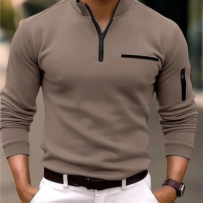 Frühlingsmode Reißverschluss Design Poloshirts 2025 Lässig Einfarbige O-Ausschnitt T-Shirts Pullover Mode Herrenbekleidung Langarm