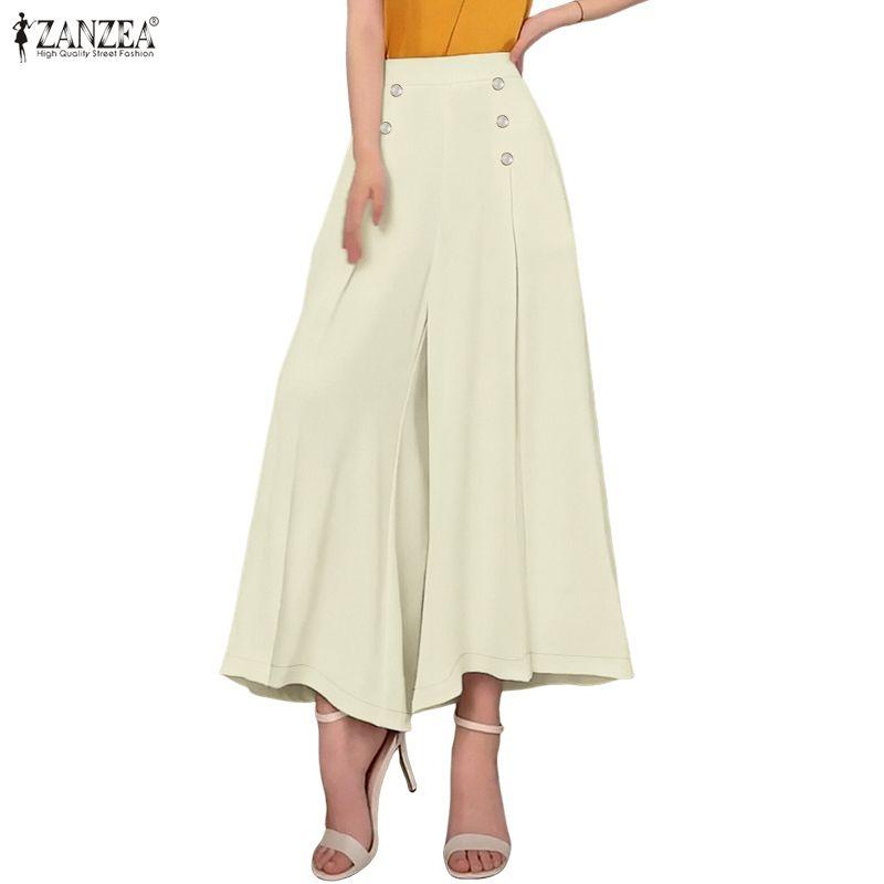 ZANZEA Women Casual Elastic Waist Solid Color Loose Summer Cropped Pants