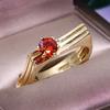 Luxury Yellow Gold Filled Red Zircon Stone Ring Charms Jewelry Crossed Design Crystal CZ Wedding Rings Engagement Jewelry