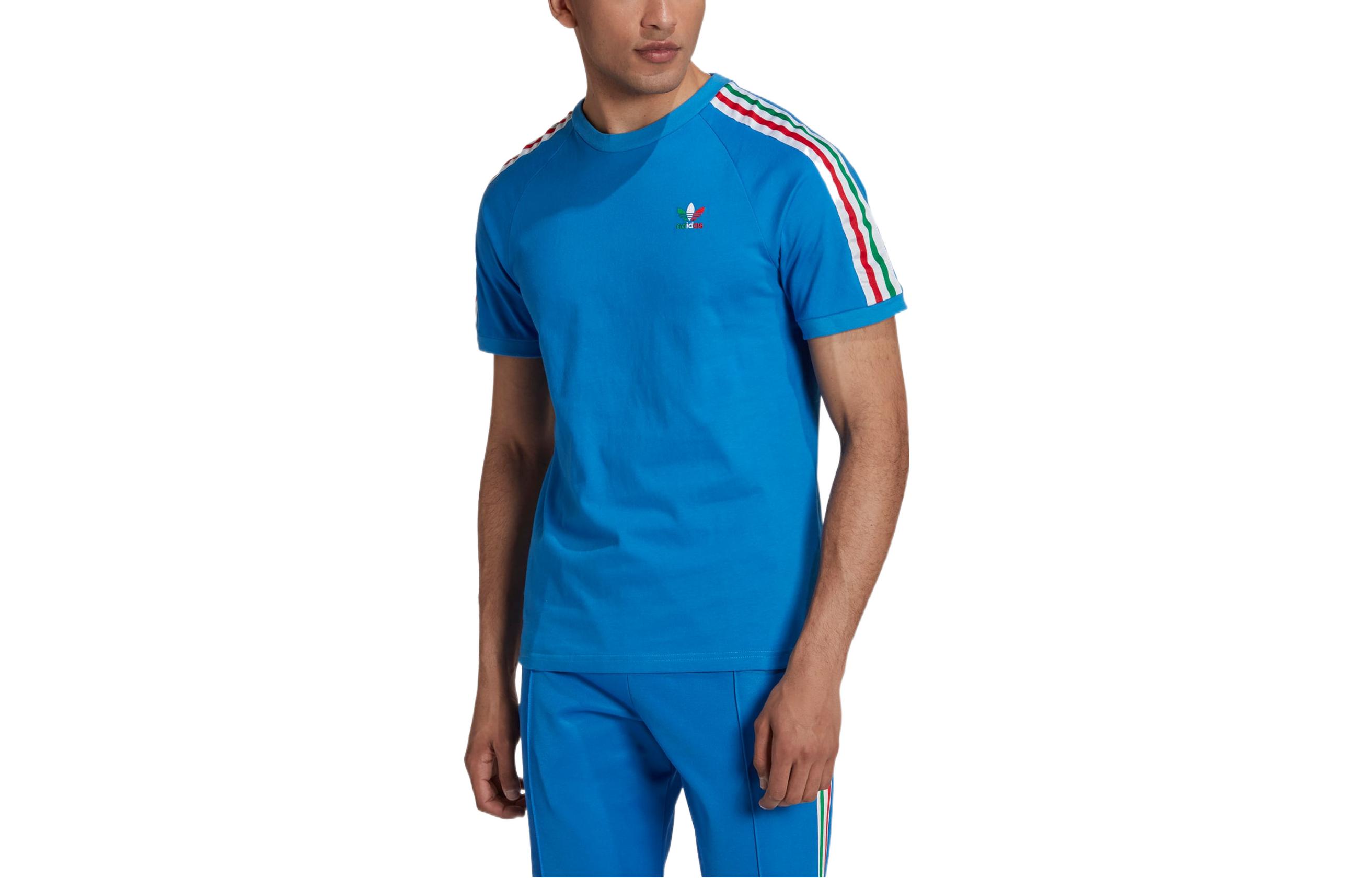 

Adidas Originals T Shirts Men s Blue Crew Neck Moderate Straight Fit HK7423 S