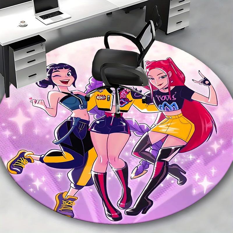 1pc Anime Design Round Carpet for Office Chair Mat, Non-Slip Rug Suitable for Home Decor, Living Room, Bedroom