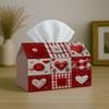 1pc Rustic Country Patchwork Tissue Box with Red Heart Button Plaid- Napkin Storage Organizer for Kitchen,Car,Elegant Decorative Box,Purpose for Livin