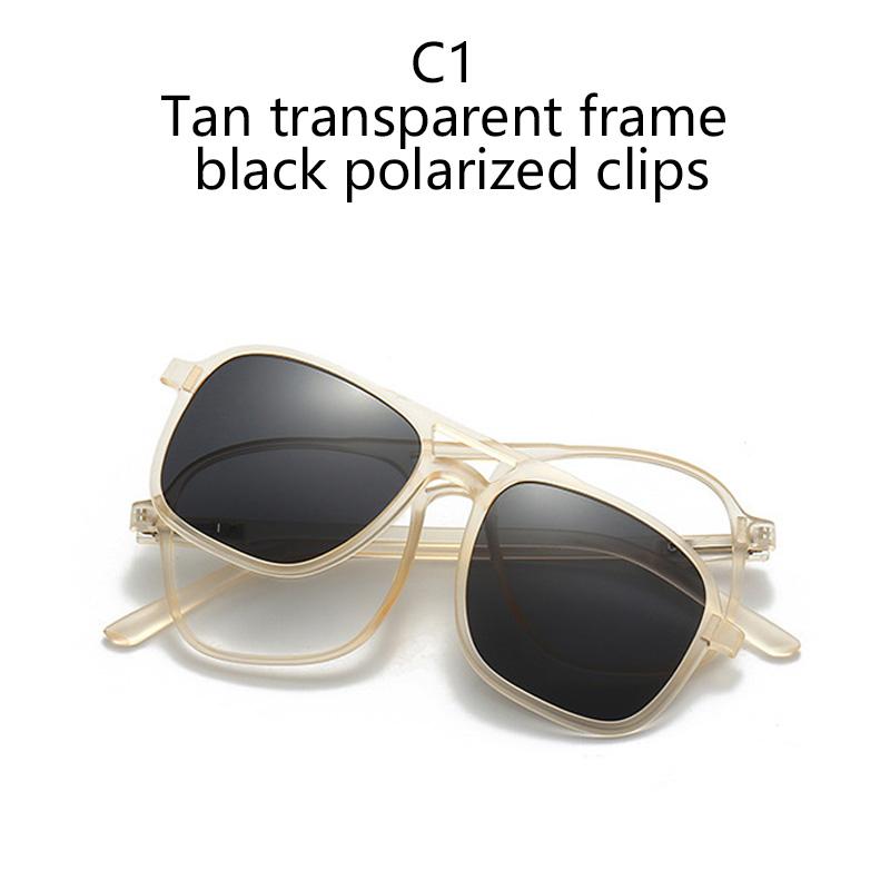 Transparent Frame Magnetic Clip 6 In 1 Sunglasses For Men Women Square Eyeglass Unisex