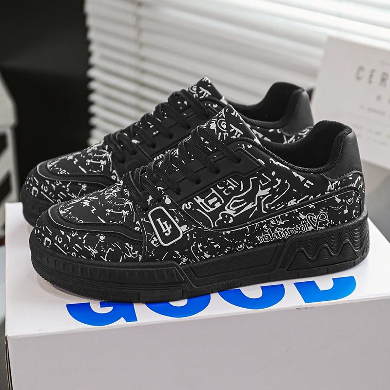 2024 Neueste Graffiti Color Blocked Herren Casual Sportschuhe Modische und Vielseitige Herren Leder Board Schuhe Größe 39-44