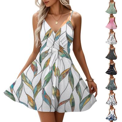 Women's Fashion Casual V Neck Casual Straps Sleeveless Floral Print Dresses