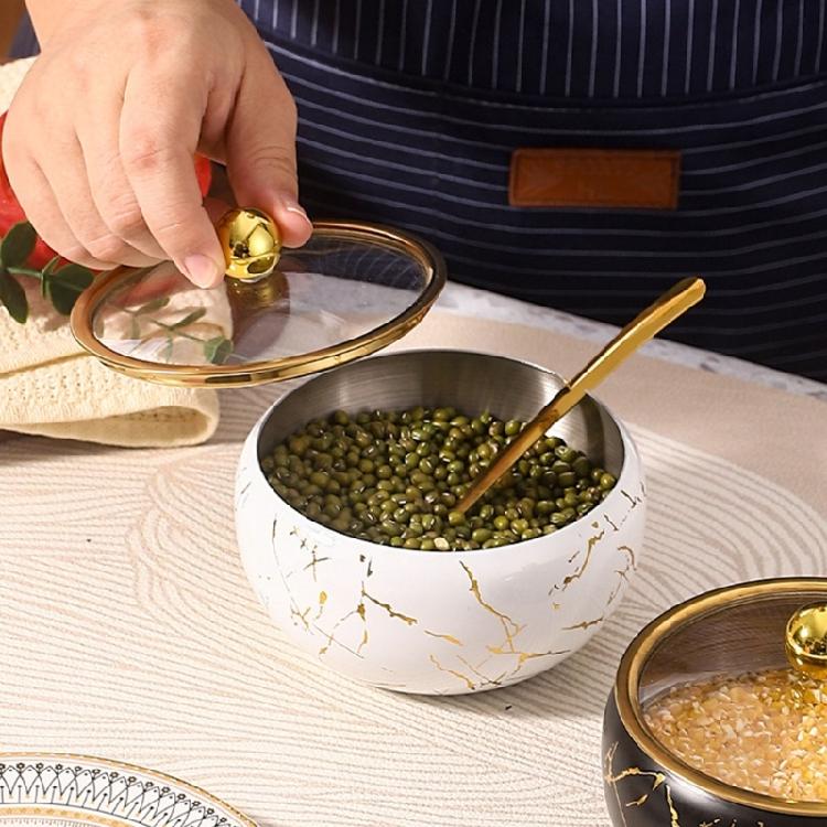 Contenitore per Condimenti in Acciaio Inossidabile Contemporaneo Elegante Zuccheriera con Coperchio in Vetro e Cucchiaino Strumento per l'Organizzazione della Cucina