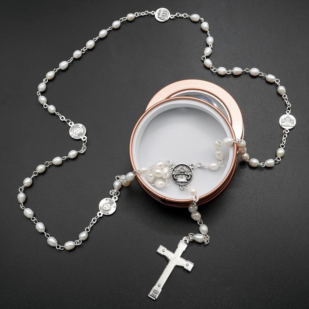 Mother-of-Pearl Rose Rosary In Four Major Hall Style, Imported from Italy