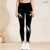 Women Plus Size High Waist Black White Printed Side Eyelet Lace Up Full Length Leggings