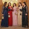 Plus Size Womens Elegant Sequined Bridesmaid Dress V-Neck Long Sleeve Slit Fitted Temperament Wedding Party Dress