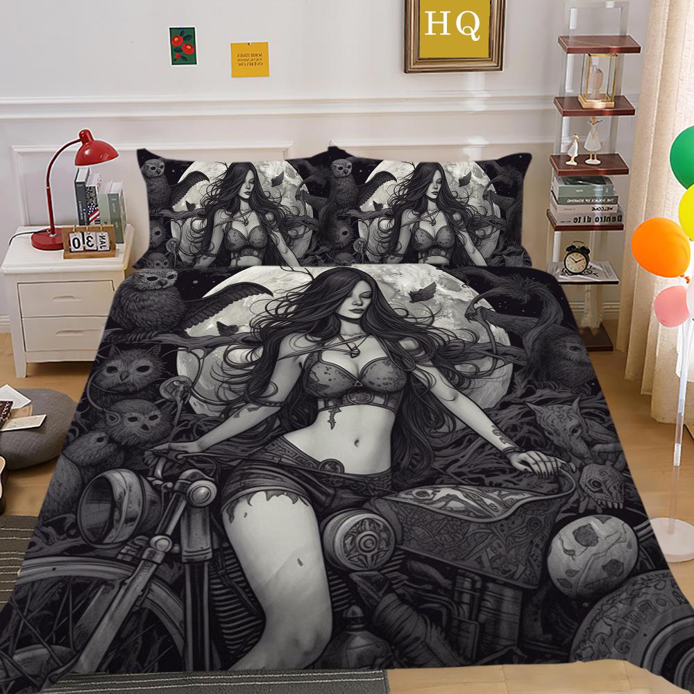 

3D Dark Beauty Комплект постельного белья с принтом мотоцикла Красота Череп Голова Пододеяльник 2/3 шт. AU180 * 210 Супер большая кровать Быстросохнущее украшение для комнаты Baby 100x135cm